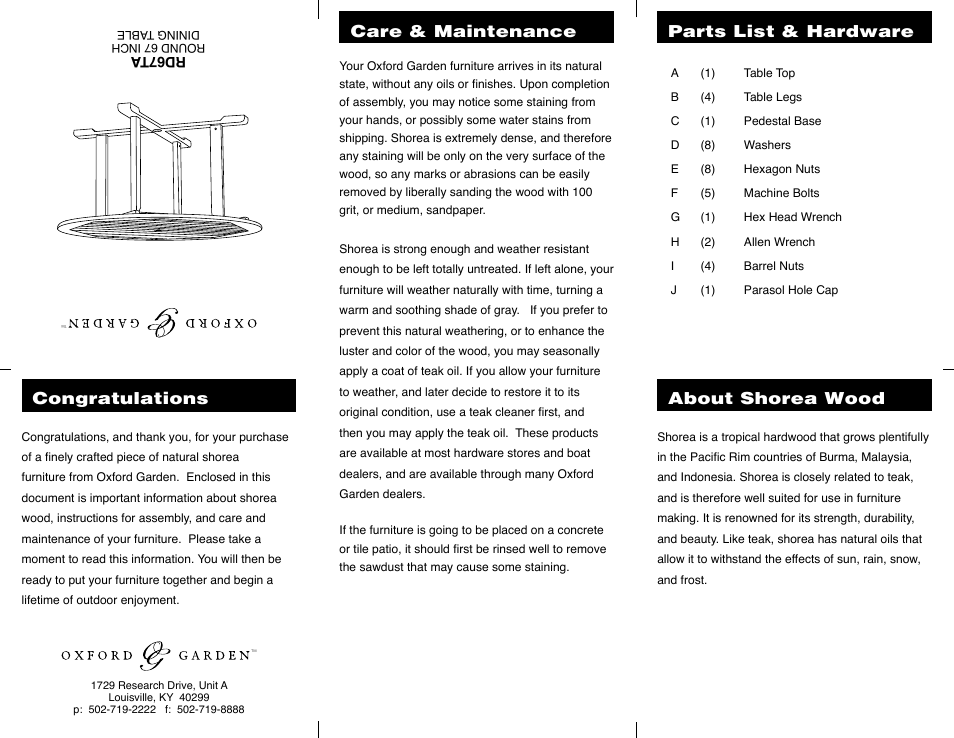 Oxford Garden Round 67 Dining Table User Manual | 2 pages