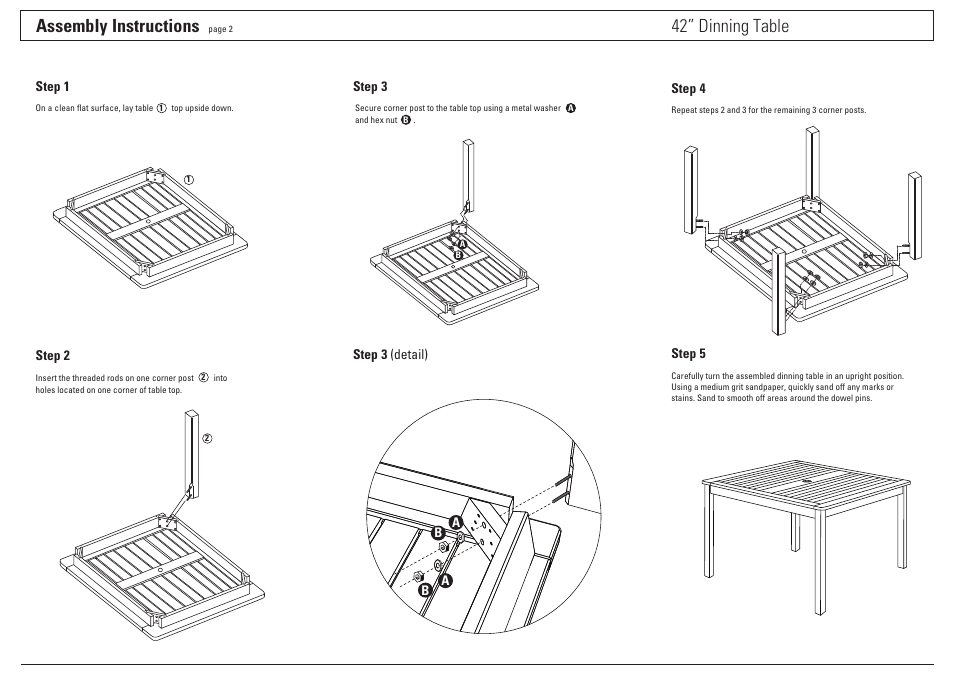 Assembly instructions, 42” dinning table | Oxford Garden 42 Square Dinning Table User Manual | Page 2 / 2