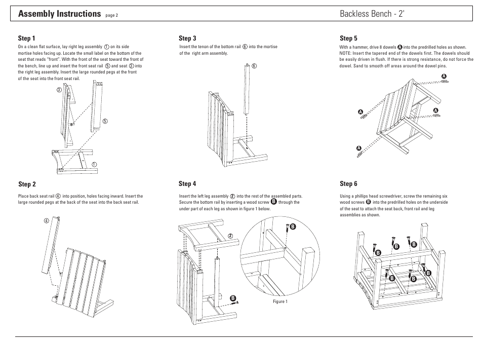 Assembly instructions, Backless bench - 2 | Oxford Garden 2 Backless Bench User Manual | Page 2 / 2