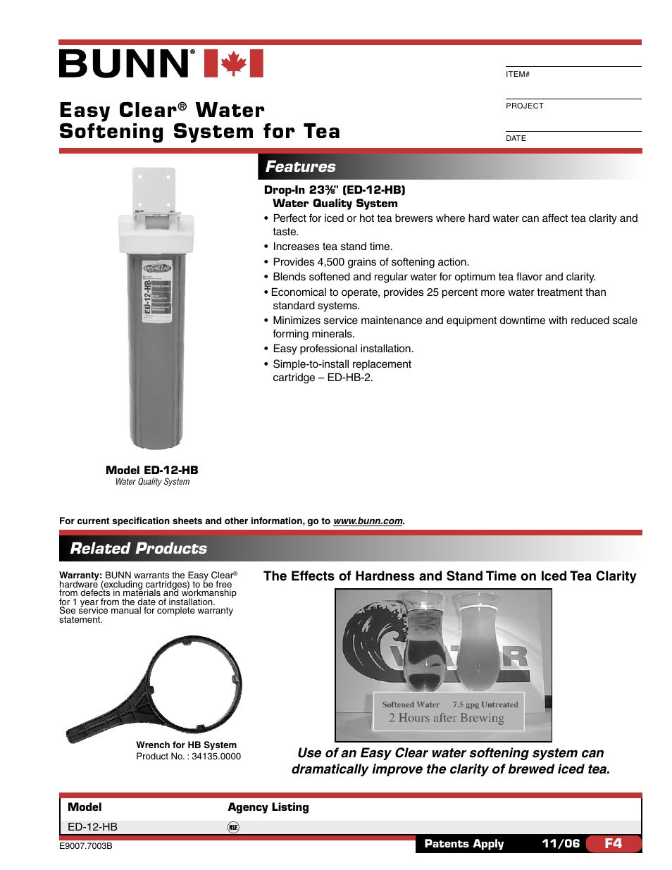Bunn EASY CLEAR WATER ED-12-HB User Manual | 2 pages
