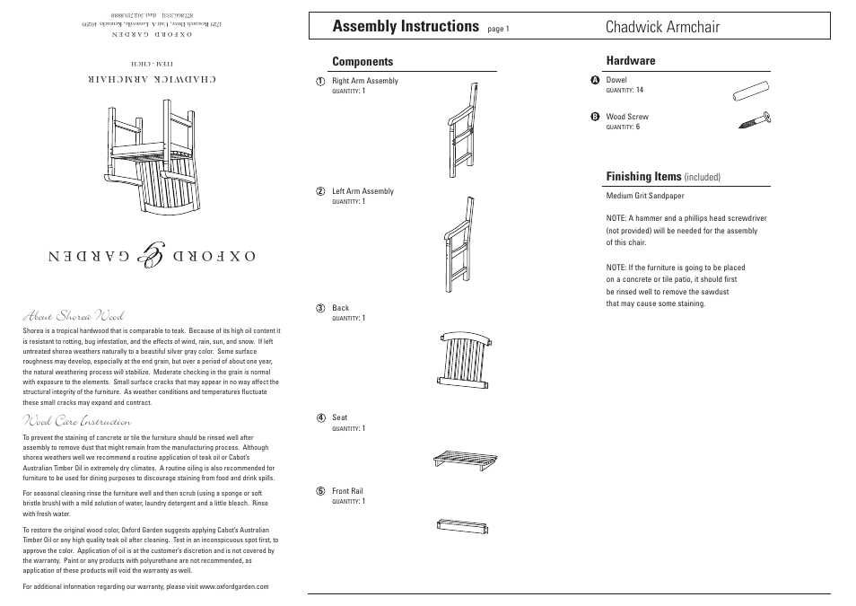 Oxford Garden Chadwick Armchair User Manual | 2 pages