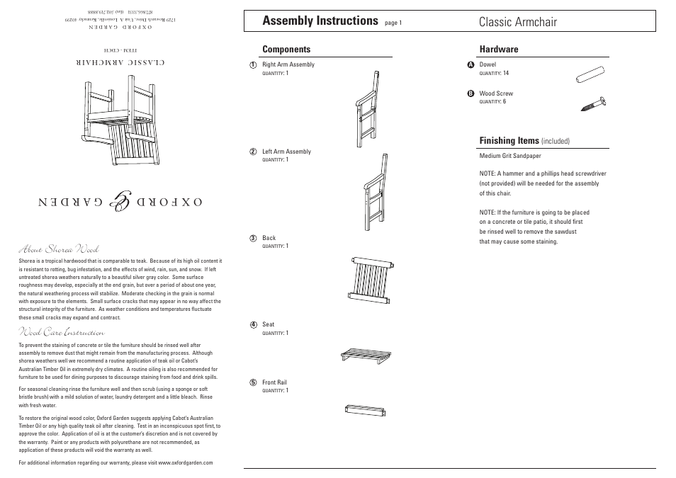 Oxford Garden Classic Armchair User Manual | 2 pages