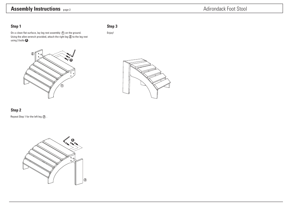 Assembly instructions, Adirondack foot stool | Oxford Garden Adirondack Footstool User Manual | Page 2 / 2