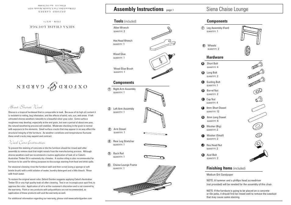 Oxford Garden Siena Chaise Lounge User Manual | 4 pages