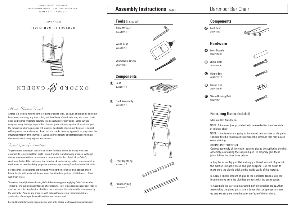 Oxford Garden Dartmoor Bar Chair User Manual | 2 pages