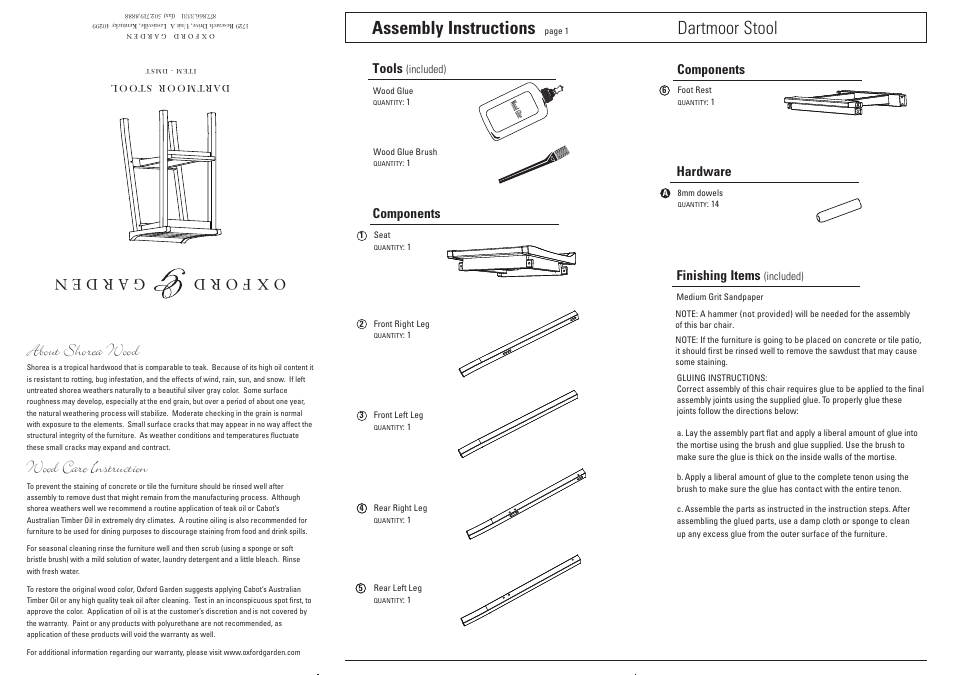 Oxford Garden Dartmoor Bar Stool User Manual | 2 pages