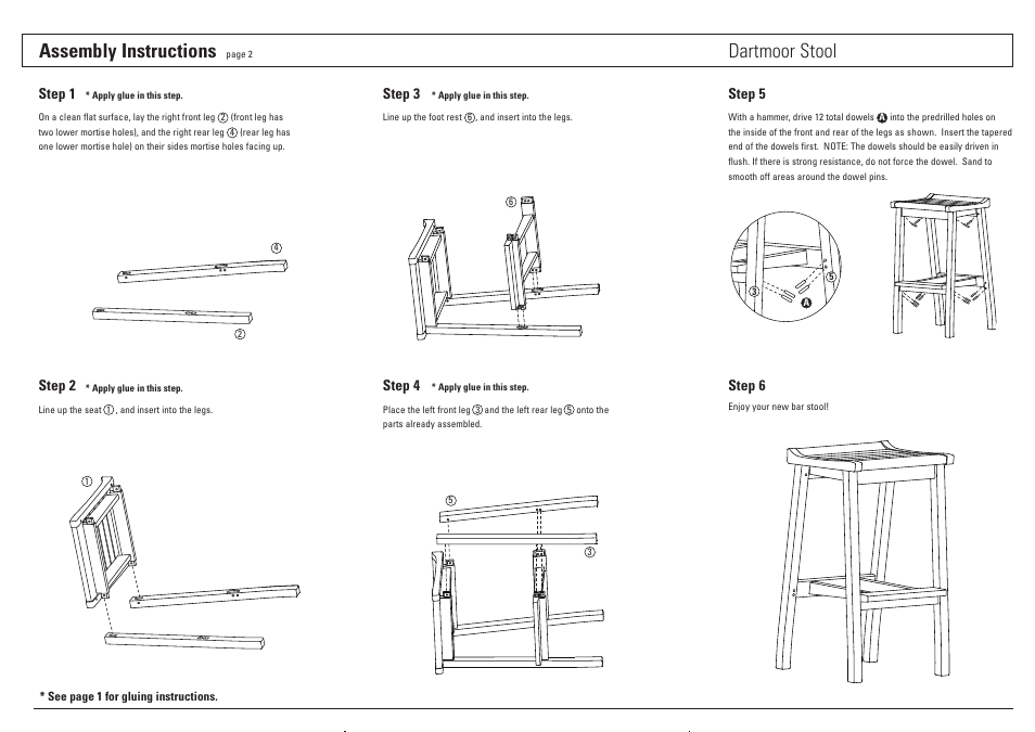 Assembly instructions, Dartmoor stool | Oxford Garden Dartmoor Bar Stool User Manual | Page 2 / 2