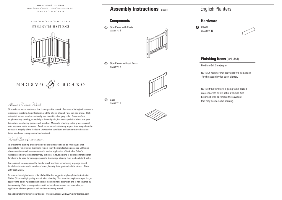 Oxford Garden 15 English Planter User Manual | 2 pages