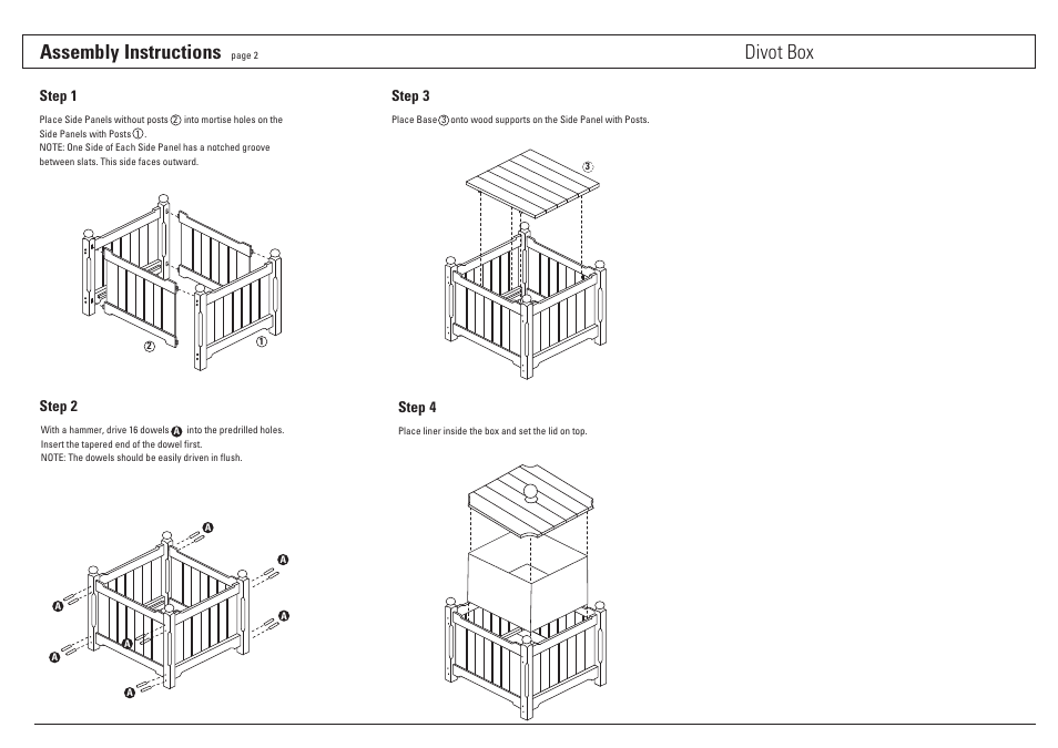 Assembly instructions, Divot box | Oxford Garden Divot Box User Manual | Page 2 / 2