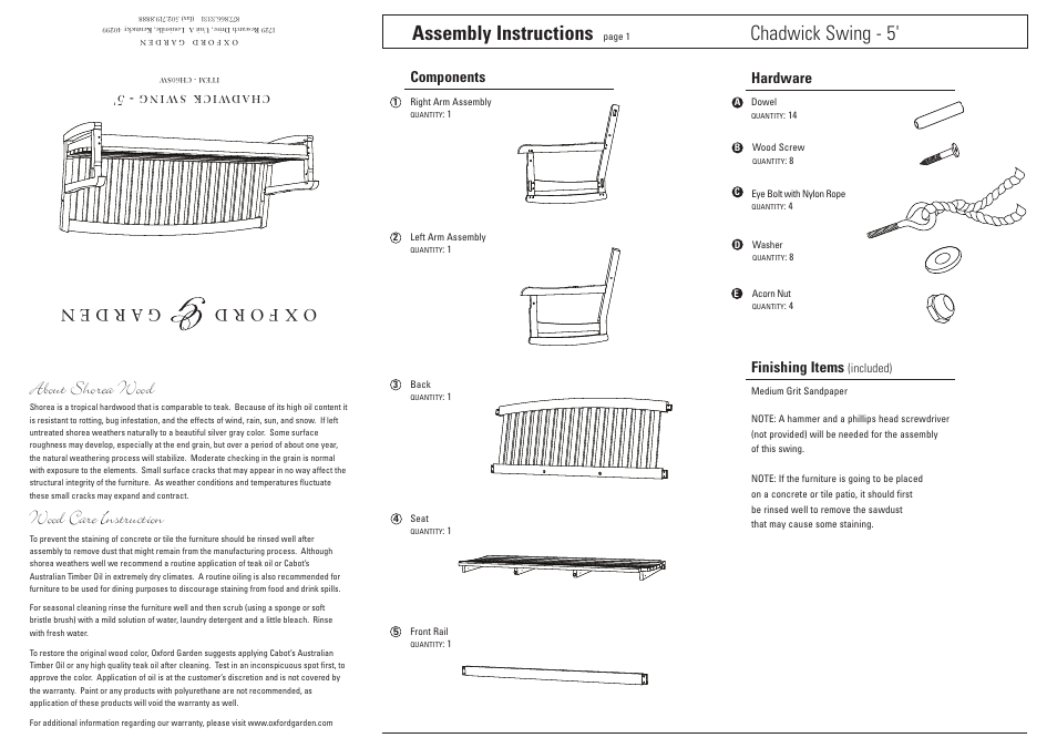 Oxford Garden Chadwick 5 Swing User Manual | 3 pages