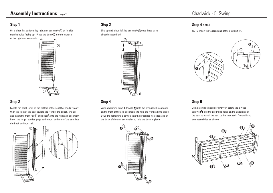 Assembly instructions, Chadwick - 5' swing | Oxford Garden Chadwick 5 Swing User Manual | Page 2 / 3