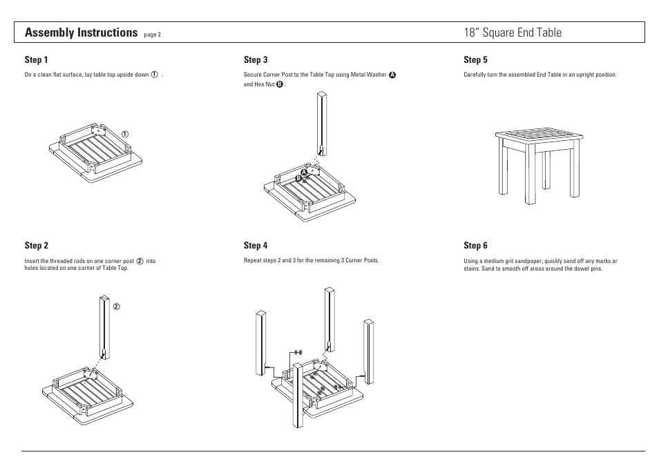 Assembly instructions, 18” square end table | Oxford Garden 18 End Table User Manual | Page 2 / 2
