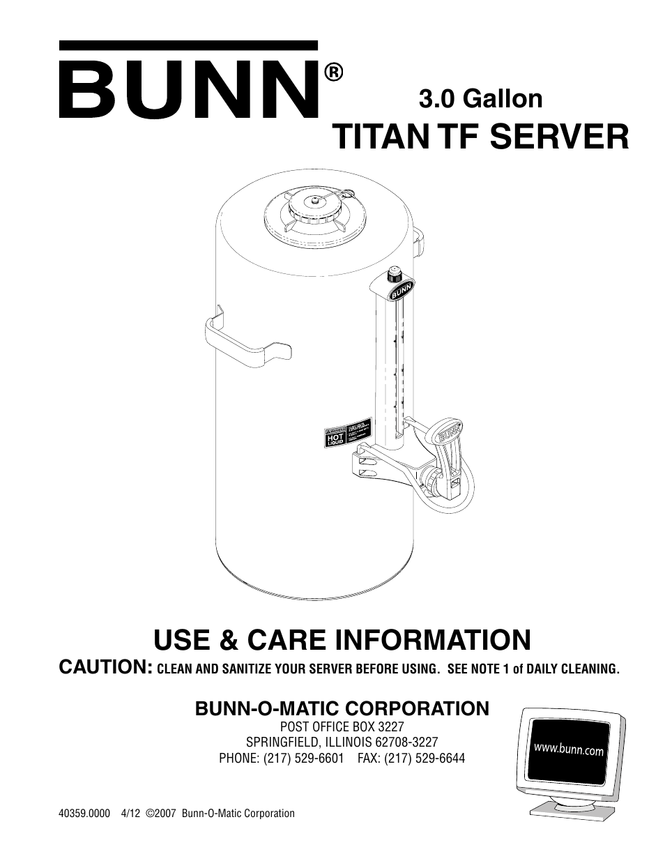 Bunn Titan TF 40359 User Manual | 4 pages