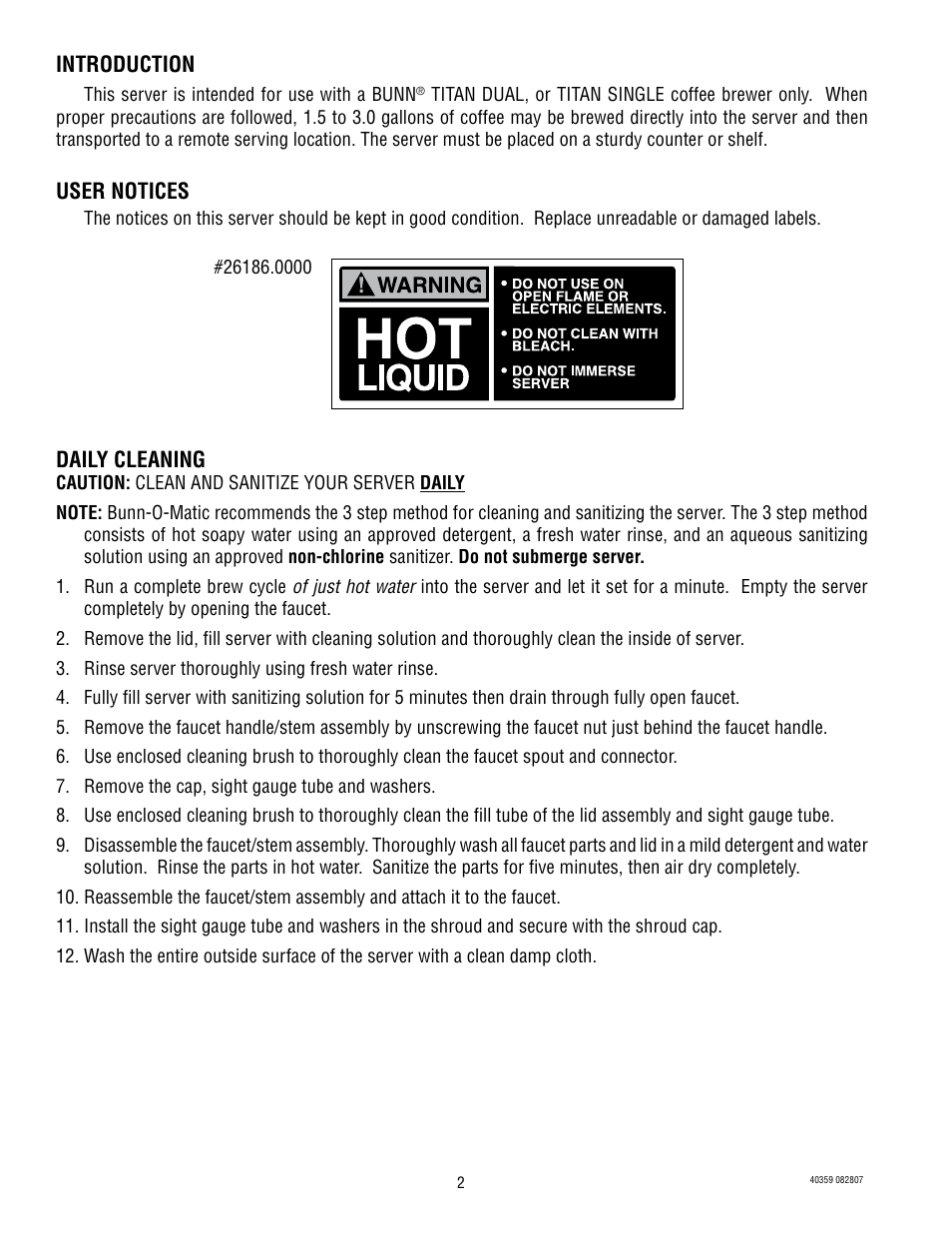 Bunn Titan TF 40359 User Manual | Page 2 / 4