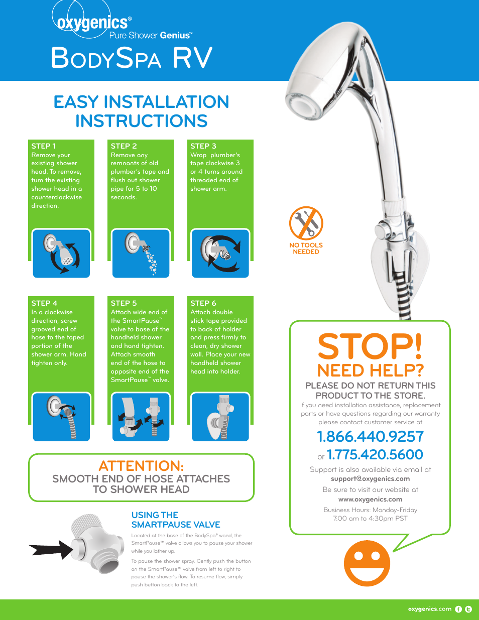 Oxygenics BodySpa RV User Manual | 2 pages