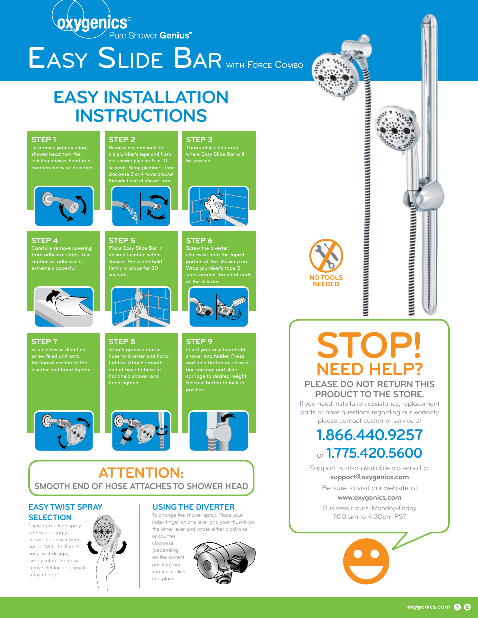 Oxygenics Easy Slide Bar with Combo User Manual | 2 pages