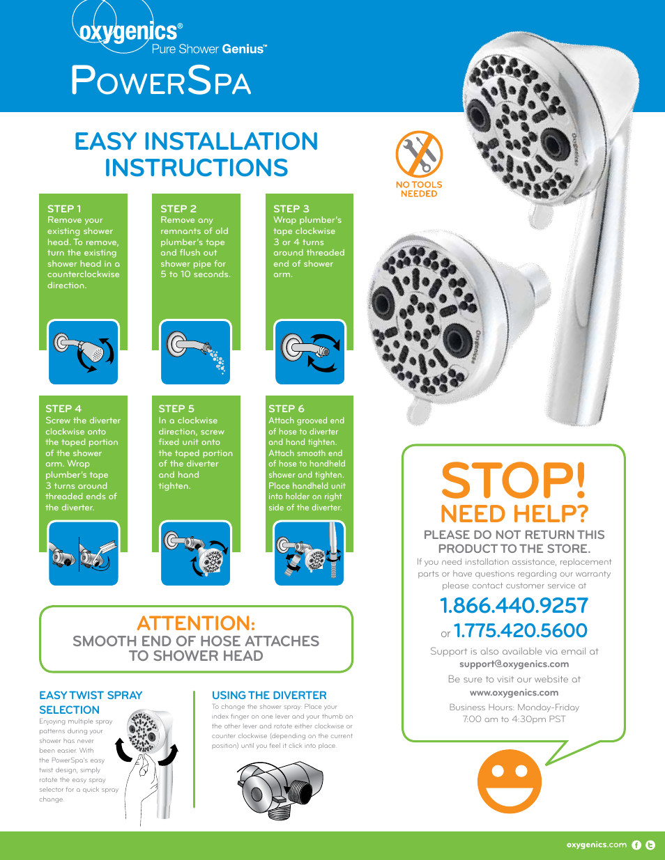 Oxygenics PowerSpa Combo User Manual | 2 pages