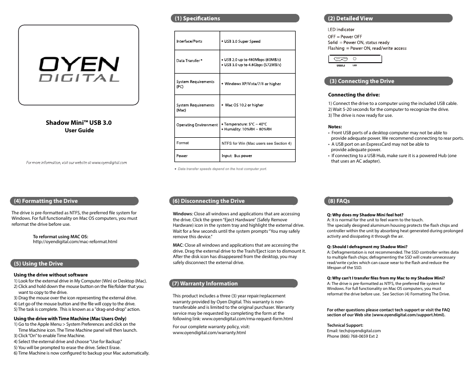 Oyen Digital 318 SHADOW MINI USB 3.0 HARD DRIVE User Manual | 1 page