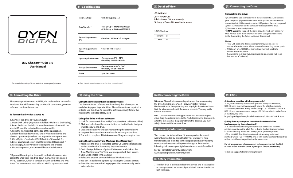 Oyen Digital U32 SHADOW USB 3.0 HARD DRIVE User Manual | 1 page