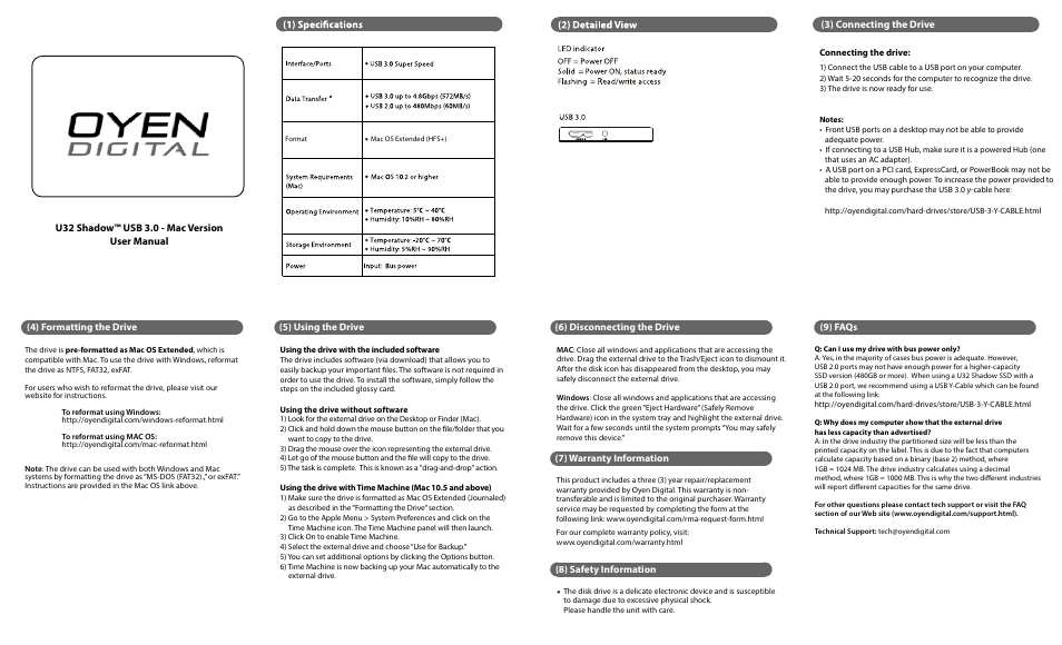 Oyen Digital U32 SHADOW USB 3.0 HARD DRIVE (MAC VERSION) User Manual | 1 page