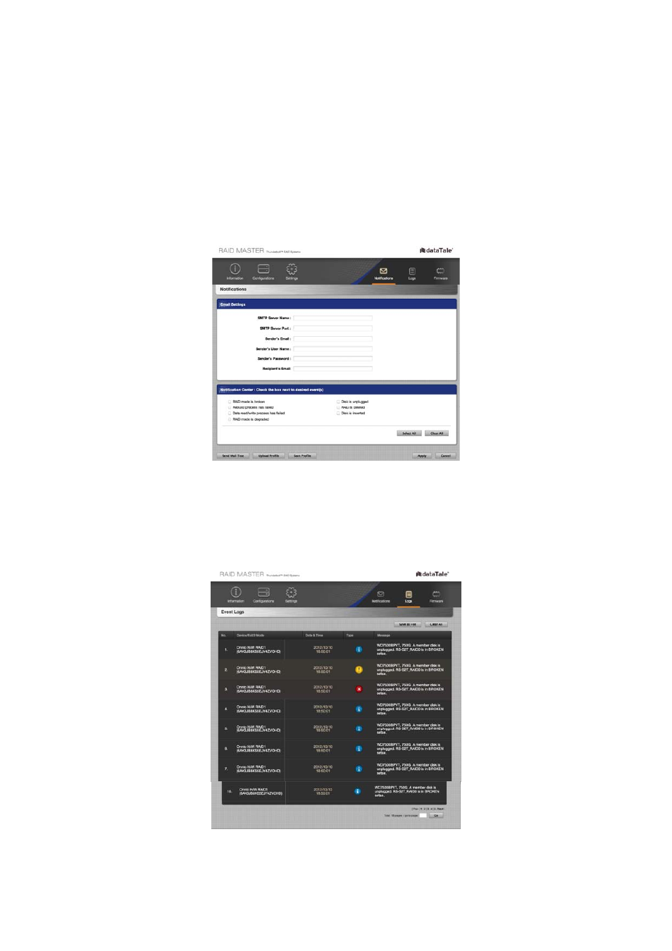 Notifications, Event log | Oyen Digital DATATALE RS-M4T 4-BAY THUNDERBOLT User Manual | Page 34 / 55