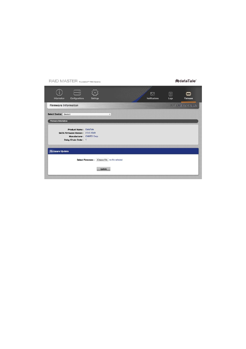 Firmware information | Oyen Digital DATATALE RS-M4T 4-BAY THUNDERBOLT User Manual | Page 35 / 55