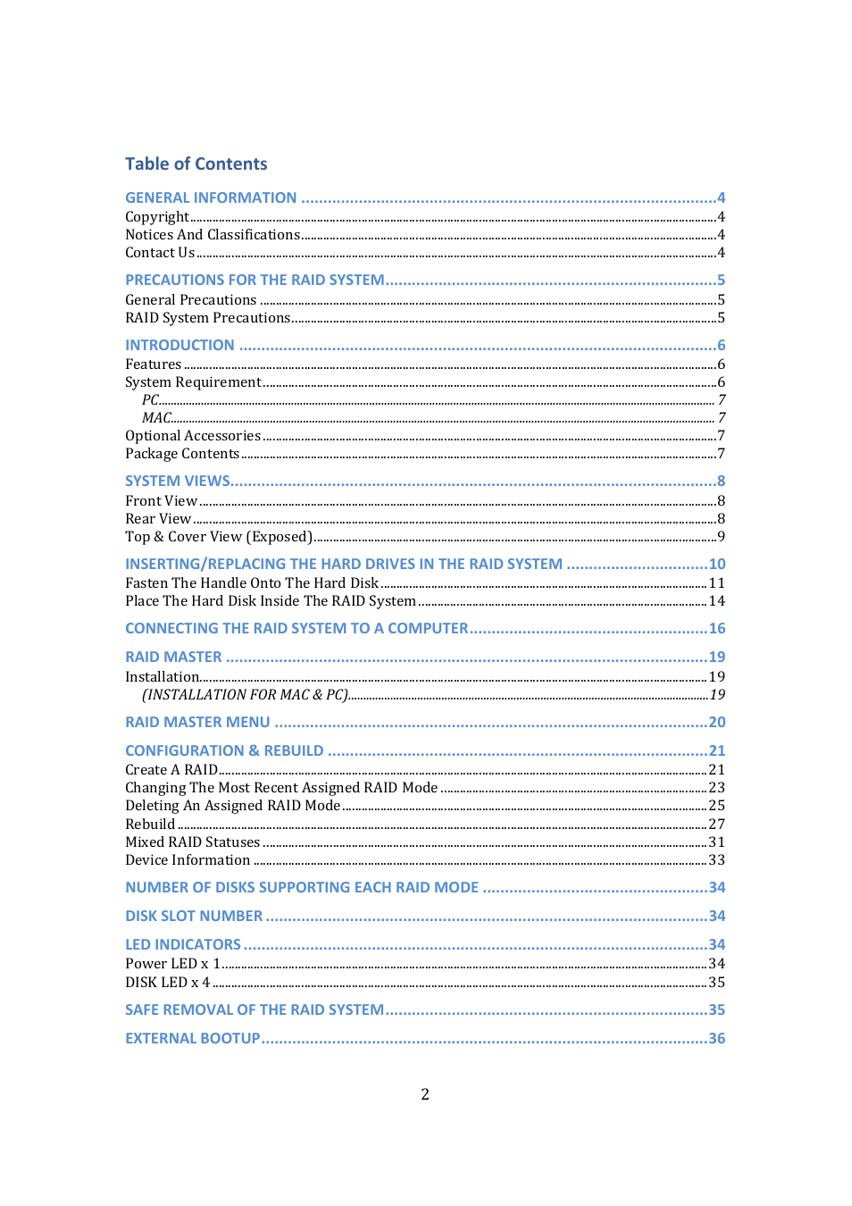 Oyen Digital DATATALE RS-M2QJ 2-BAY RAID User Manual | Page 2 / 47