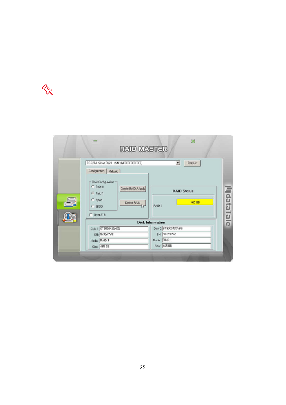 Deleting an assigned raid mode | Oyen Digital DATATALE RS-M2QJ 2-BAY RAID User Manual | Page 25 / 47