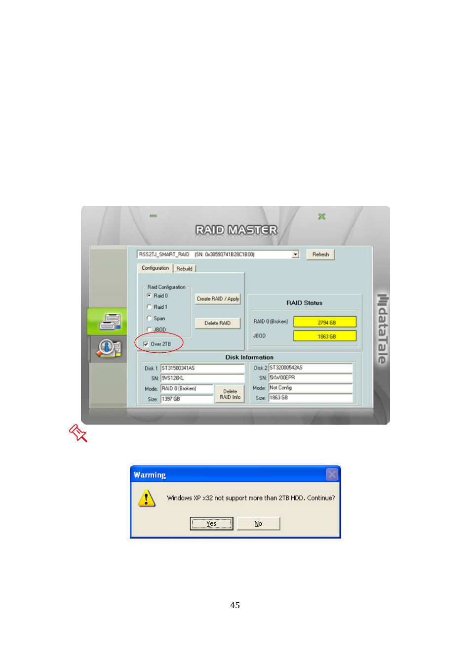 Over 2tb | Oyen Digital DATATALE RS-M2QJ 2-BAY RAID User Manual | Page 45 / 47