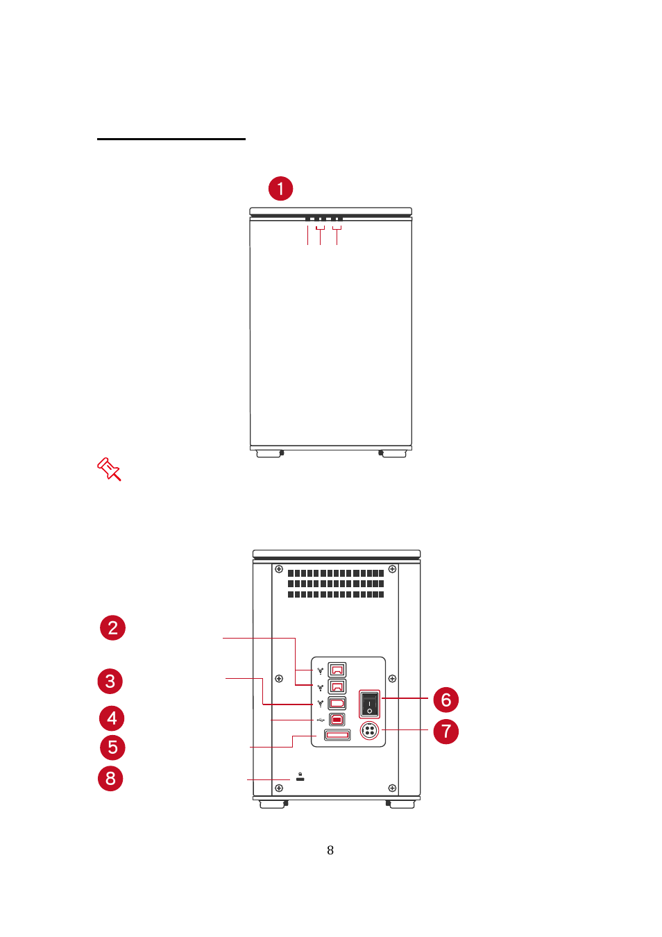 System views, Front view 1, Led indicators | Rear view, Firewire 400, Firewire 800 (2 ports), Usb 2.0 type b, Esata port, Power switch, Dc in | Oyen Digital DATATALE RS-M2QJ 2-BAY RAID User Manual | Page 8 / 47