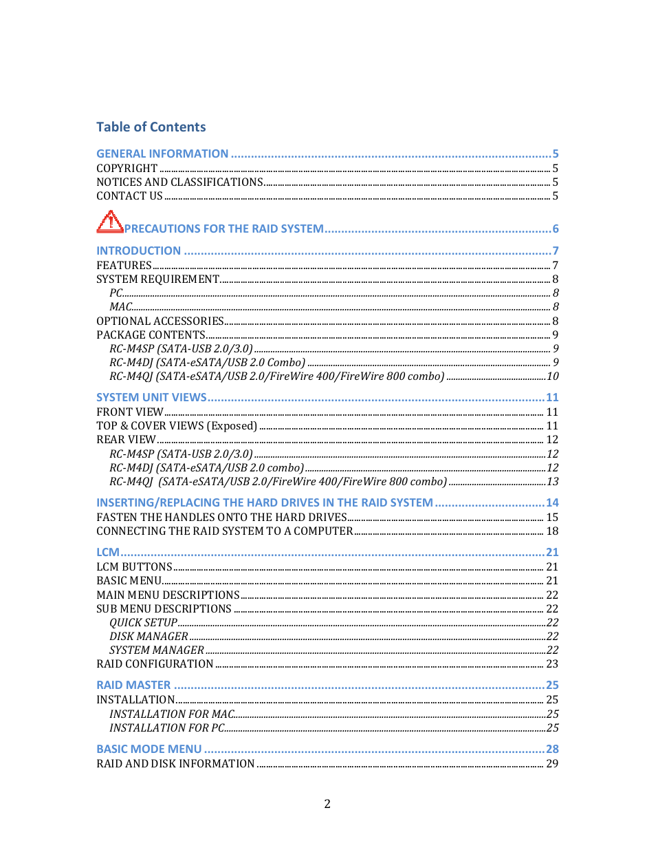 Oyen Digital DATATALE RC-M4QJ 4-BAY RAID User Manual | Page 2 / 79