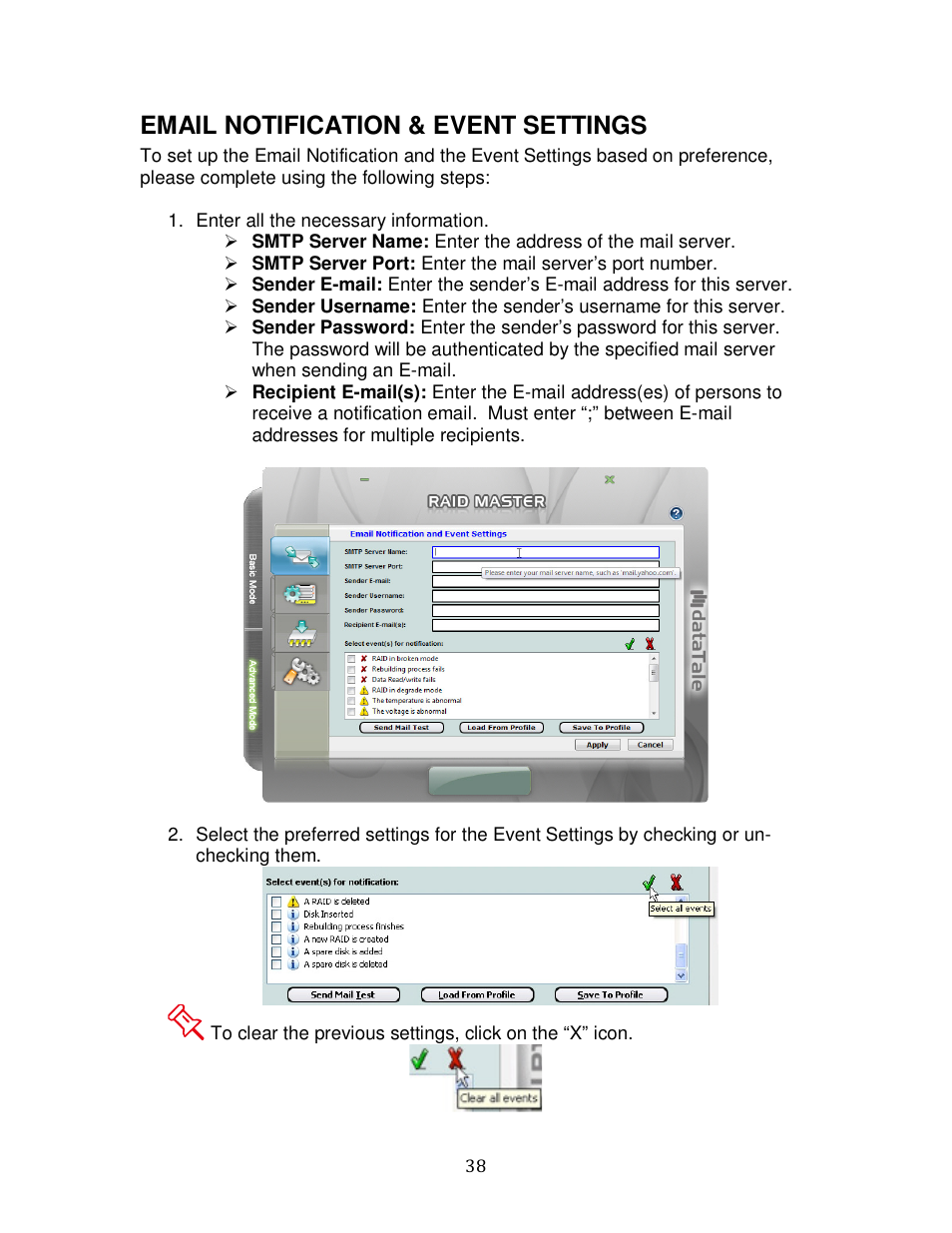 Email notification & event settings | Oyen Digital DATATALE RC-M4QJ 4-BAY RAID User Manual | Page 38 / 79