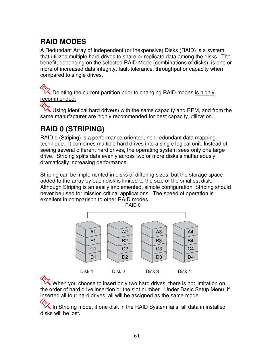 Raid modes, Raid 0 (striping) | Oyen Digital DATATALE RC-M4QJ 4-BAY RAID User Manual | Page 61 / 79