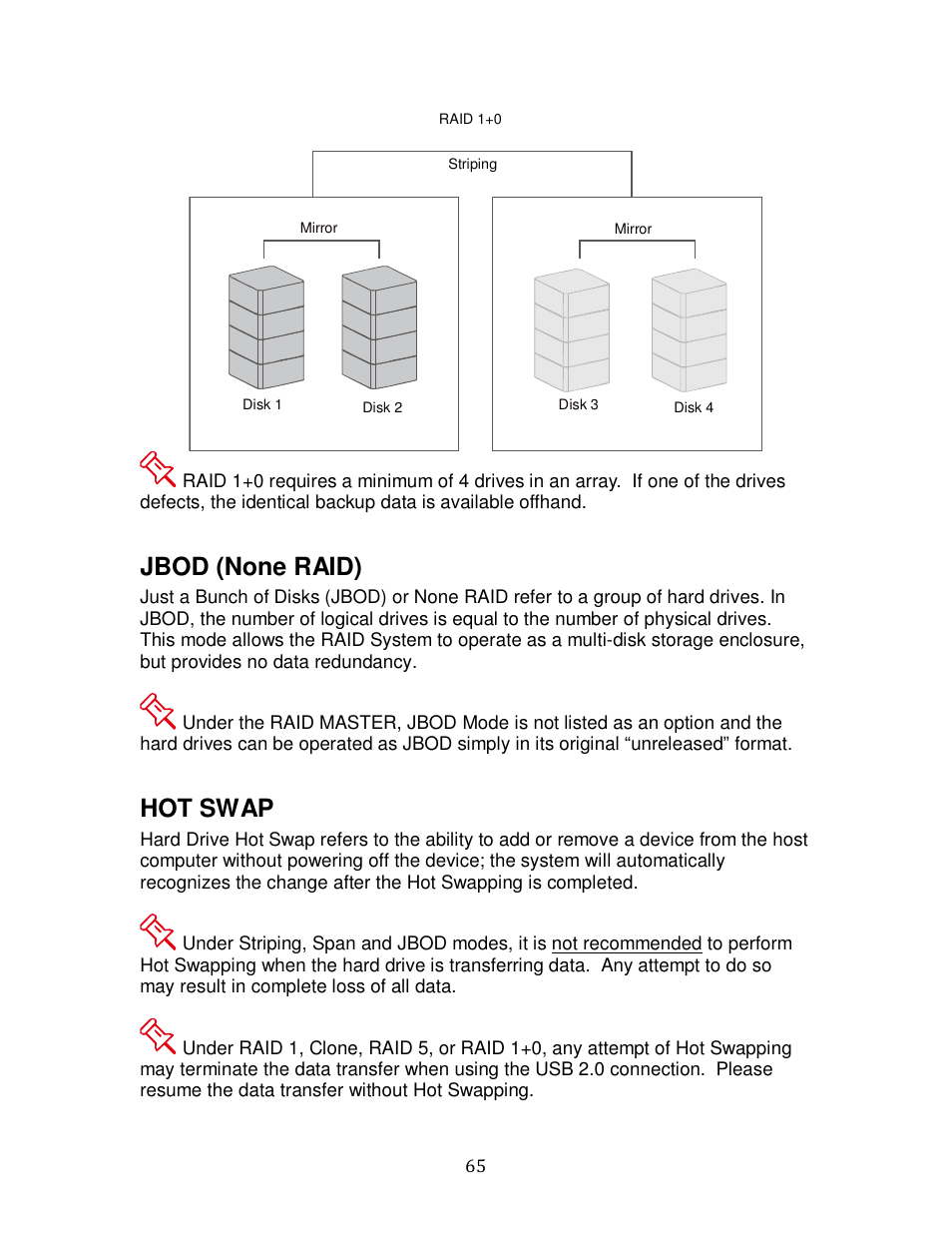 Jbod (none raid), Hot swap | Oyen Digital DATATALE RC-M4QJ 4-BAY RAID User Manual | Page 65 / 79