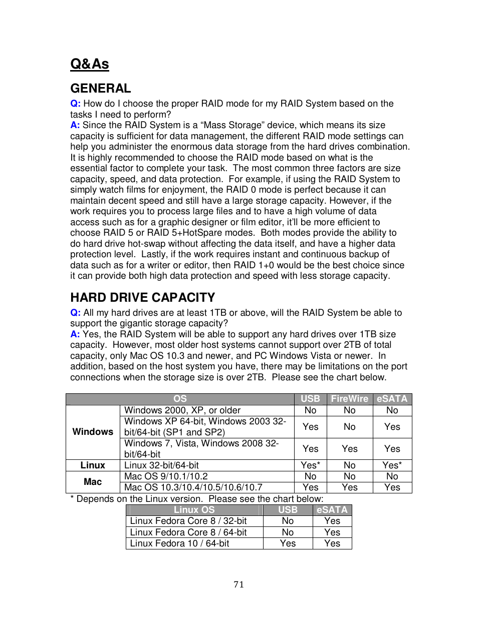Q&as, General, Hard drive capacity | Oyen Digital DATATALE RC-M4QJ 4-BAY RAID User Manual | Page 71 / 79