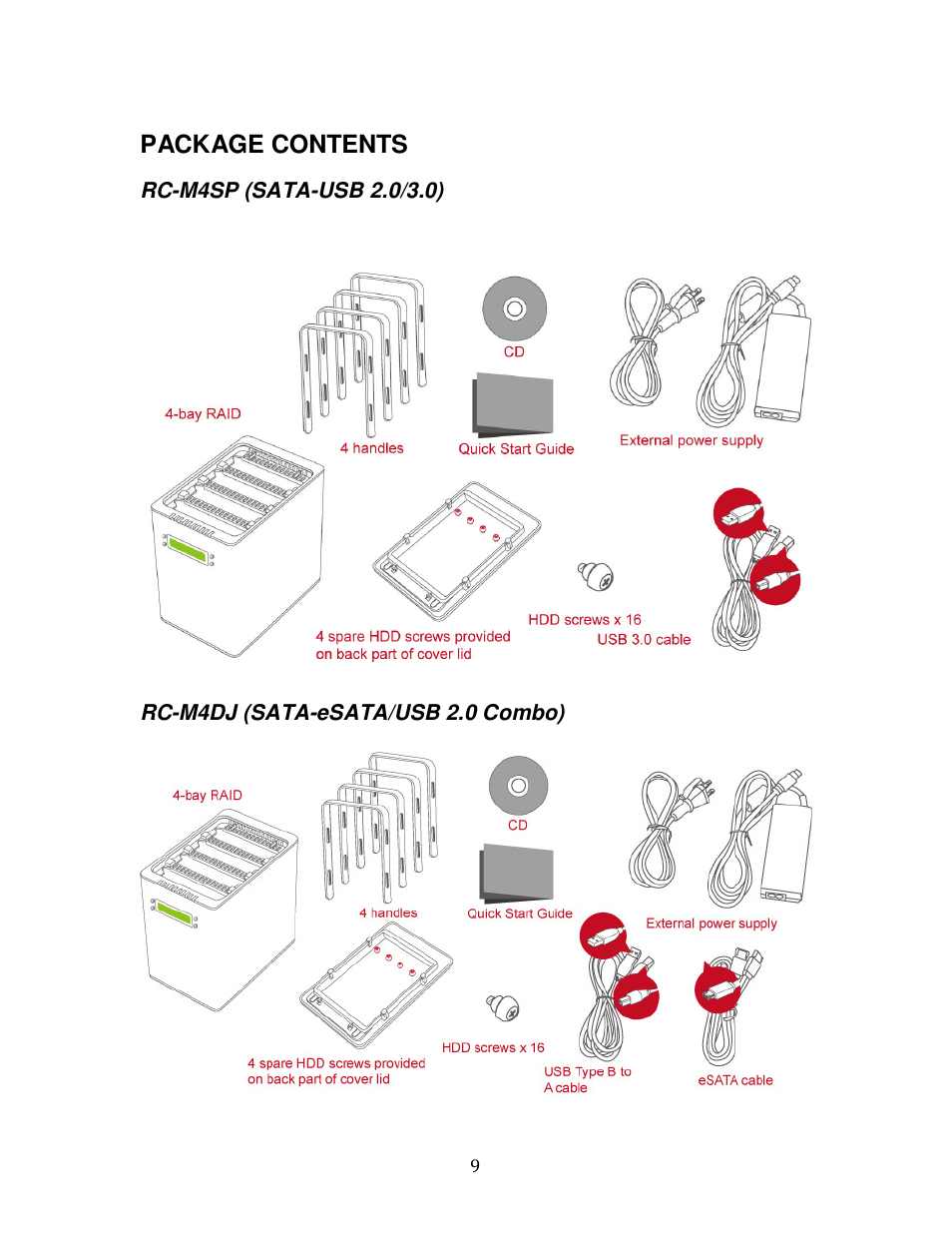 Package contents | Oyen Digital DATATALE RC-M4QJ 4-BAY RAID User Manual | Page 9 / 79