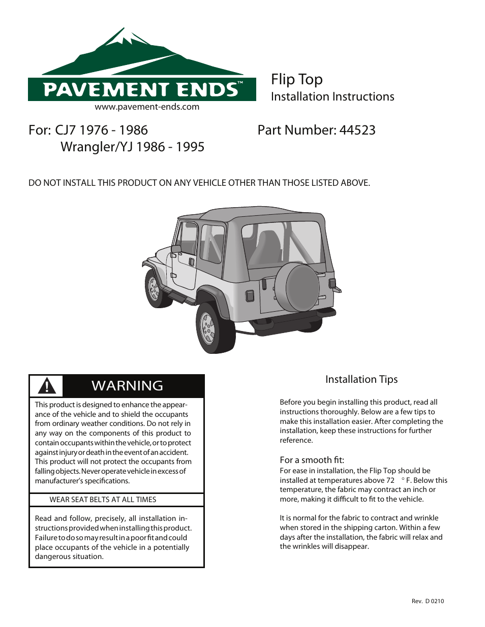 Pavement Ends 44523 Flip Top User Manual | 16 pages