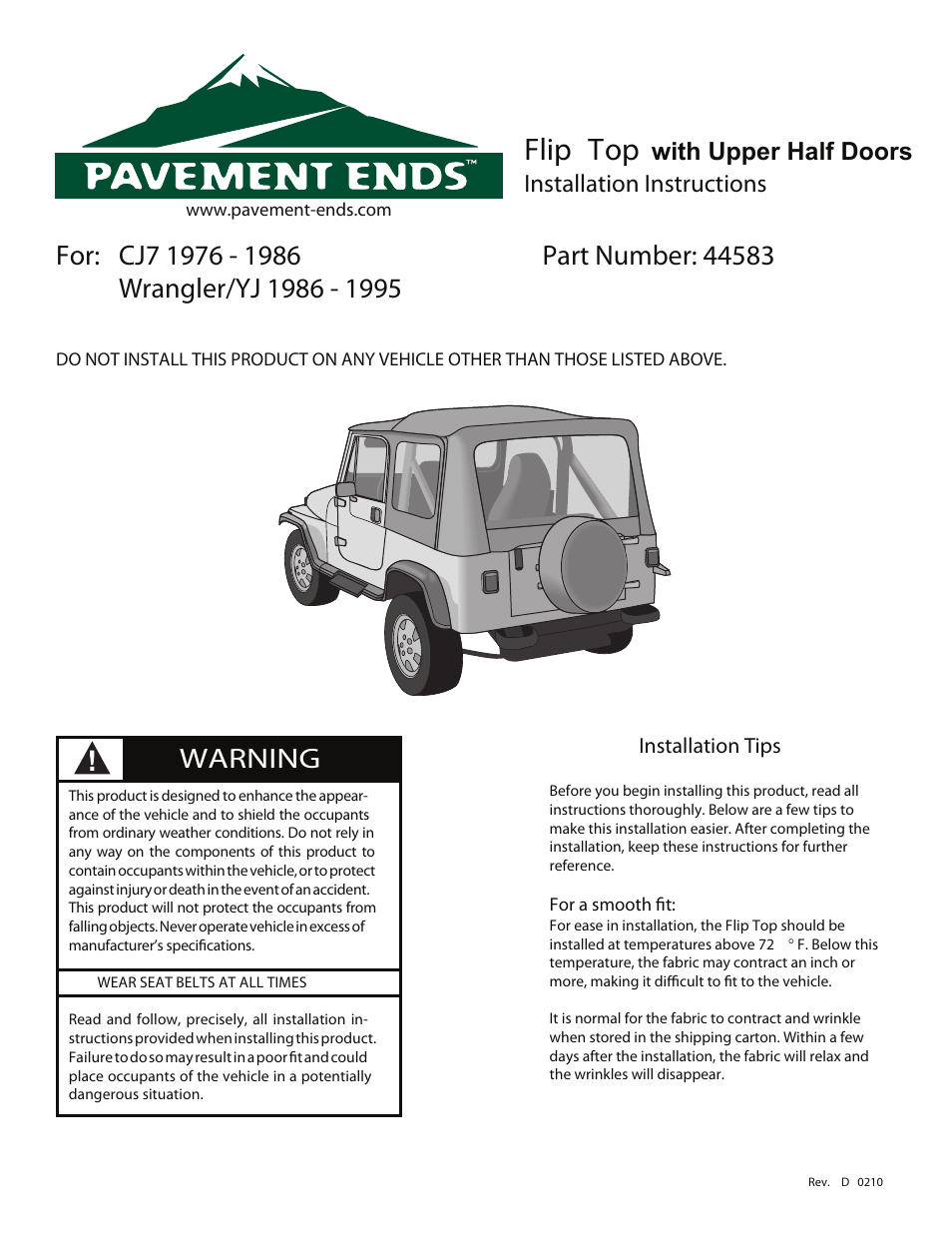 Pavement Ends 44583 Flip Top User Manual | 17 pages