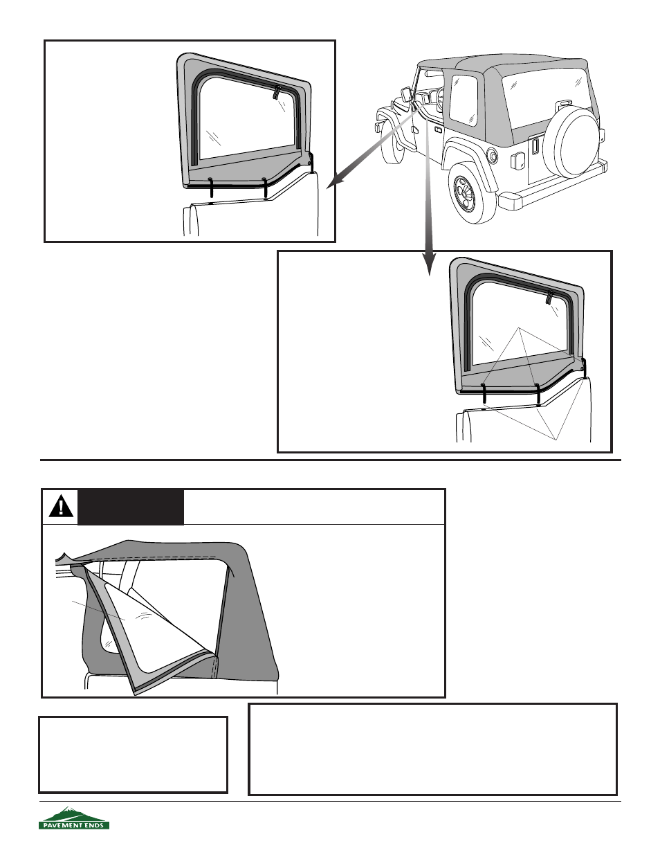 Warning, Adjusting the top, Side curtains | Removal of soft top for open air driving, Opening the sun roof, Step twenty, Step twenty-one | Pavement Ends 44587 Flip Top User Manual | Page 11 / 12