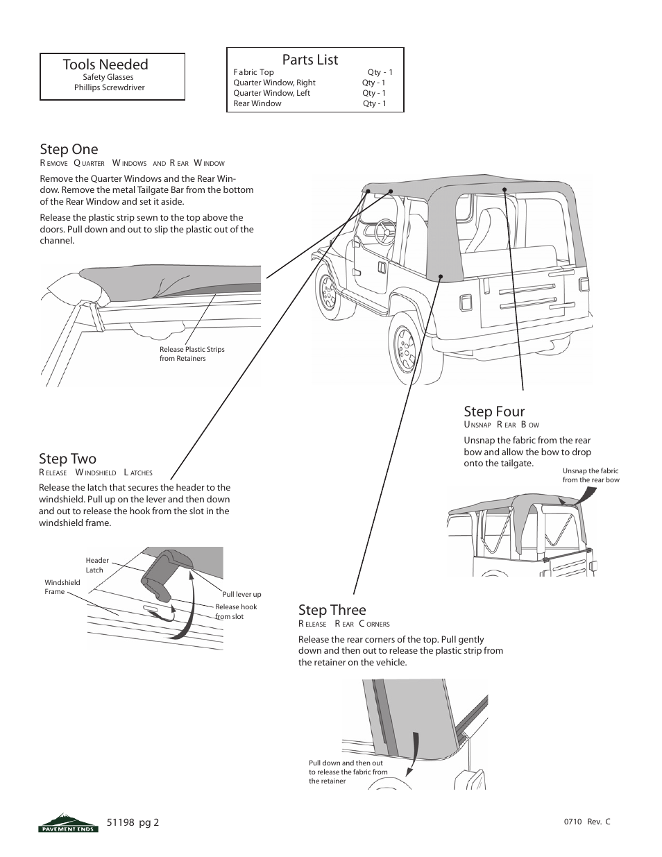 Tools needed, Parts list, Step one | Step two, Step three, Step four | Pavement Ends 51198 Replay User Manual | Page 2 / 9