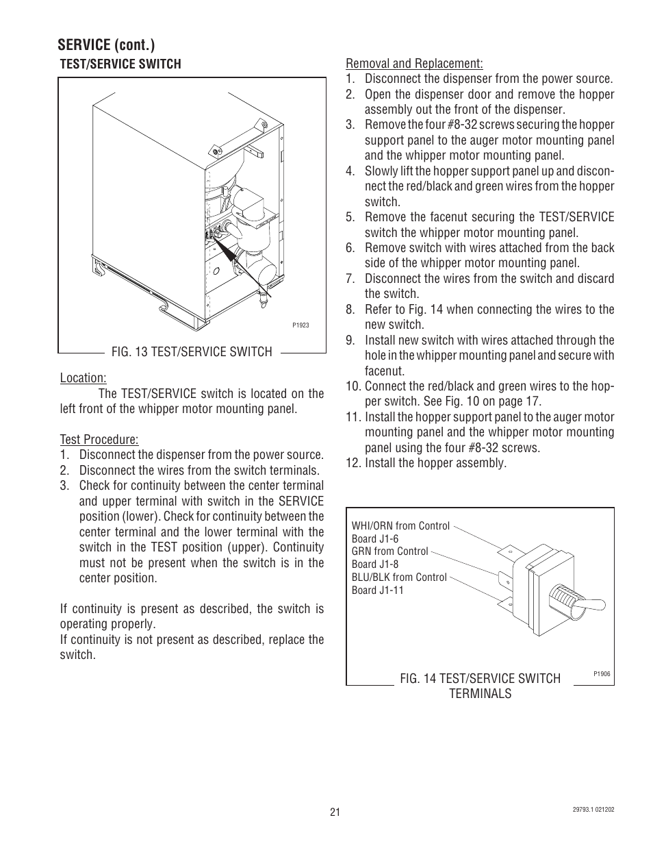 Service (cont.) | Bunn dispenser User Manual | Page 21 / 34