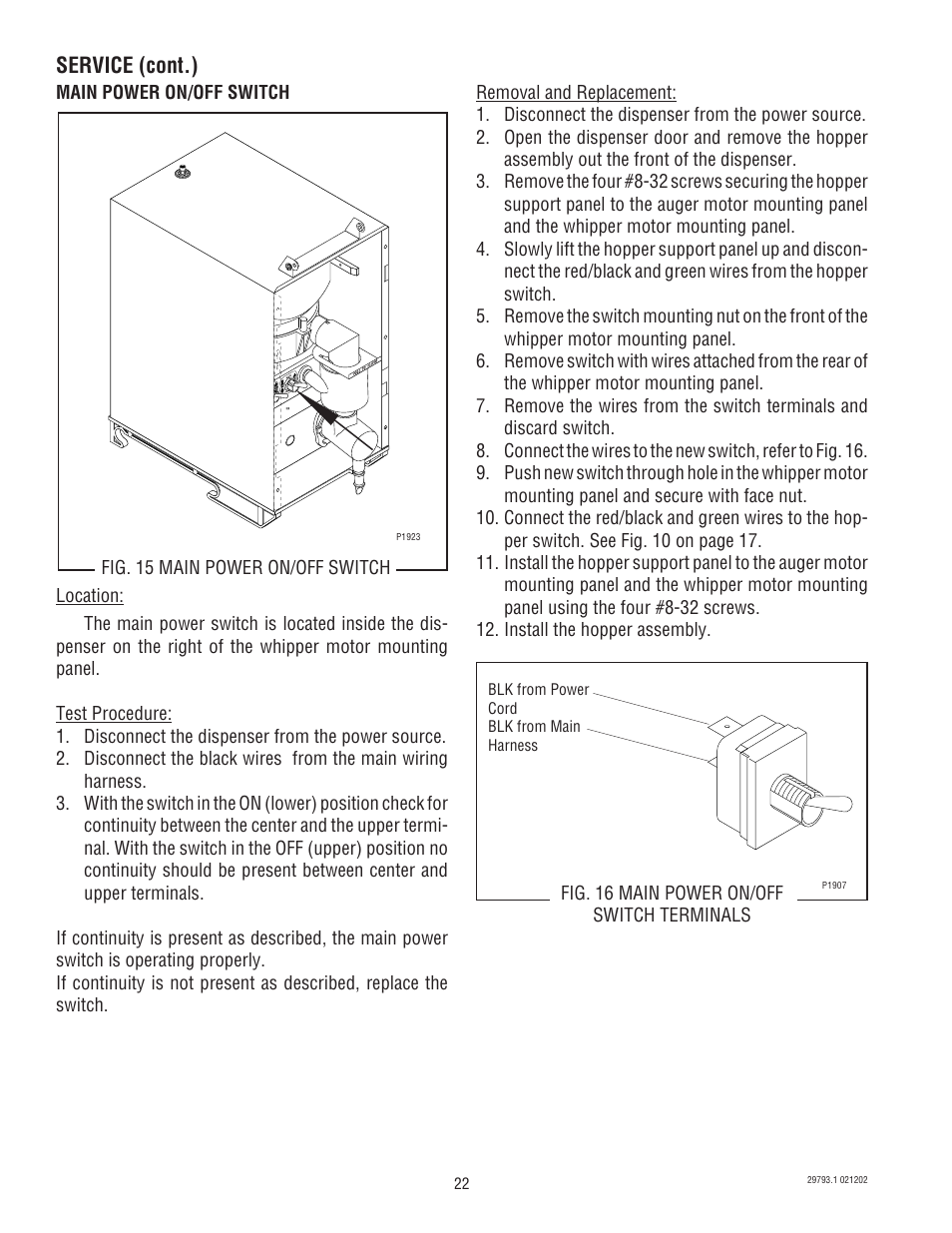 Service (cont.) | Bunn dispenser User Manual | Page 22 / 34