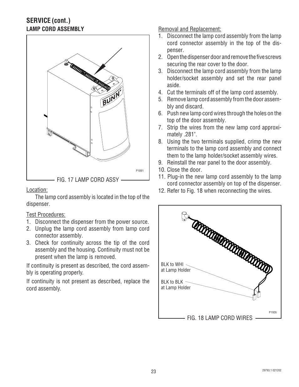 Service (cont.) | Bunn dispenser User Manual | Page 23 / 34