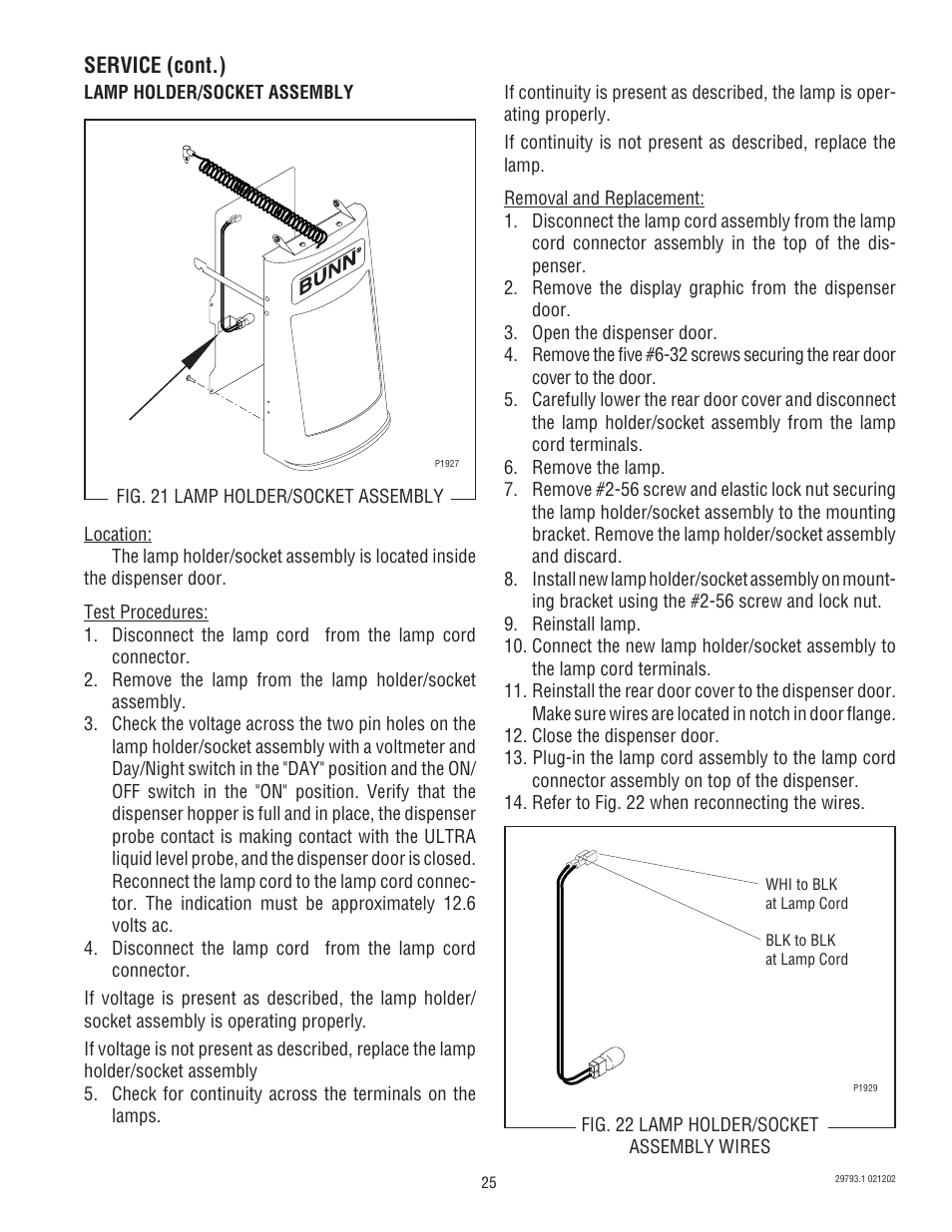 Service (cont.) | Bunn dispenser User Manual | Page 25 / 34