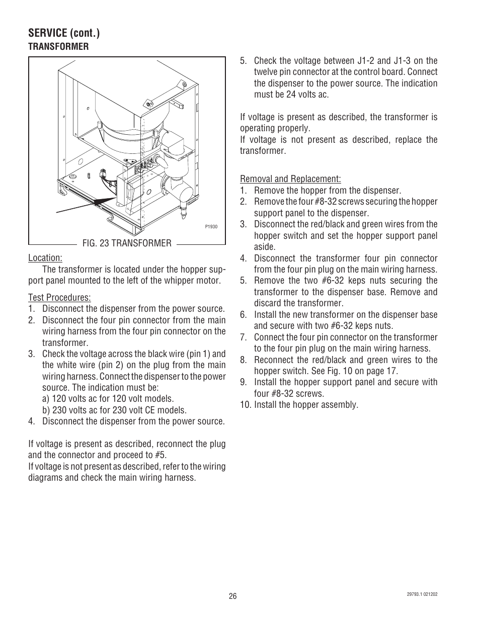 Service (cont.) | Bunn dispenser User Manual | Page 26 / 34