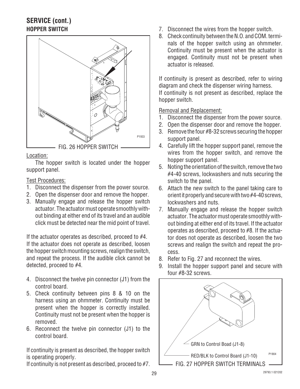 Service (cont.) | Bunn dispenser User Manual | Page 29 / 34