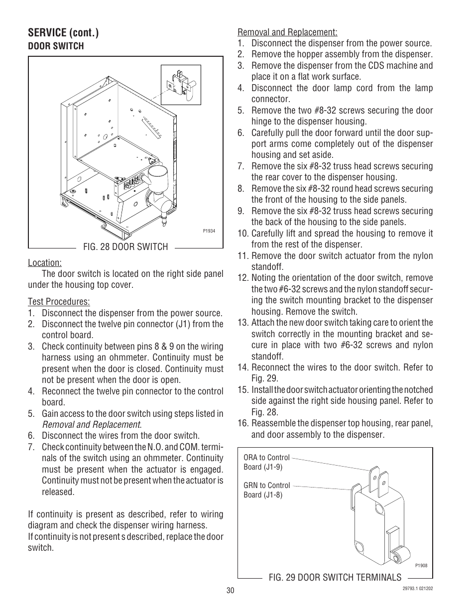 Service (cont.) | Bunn dispenser User Manual | Page 30 / 34