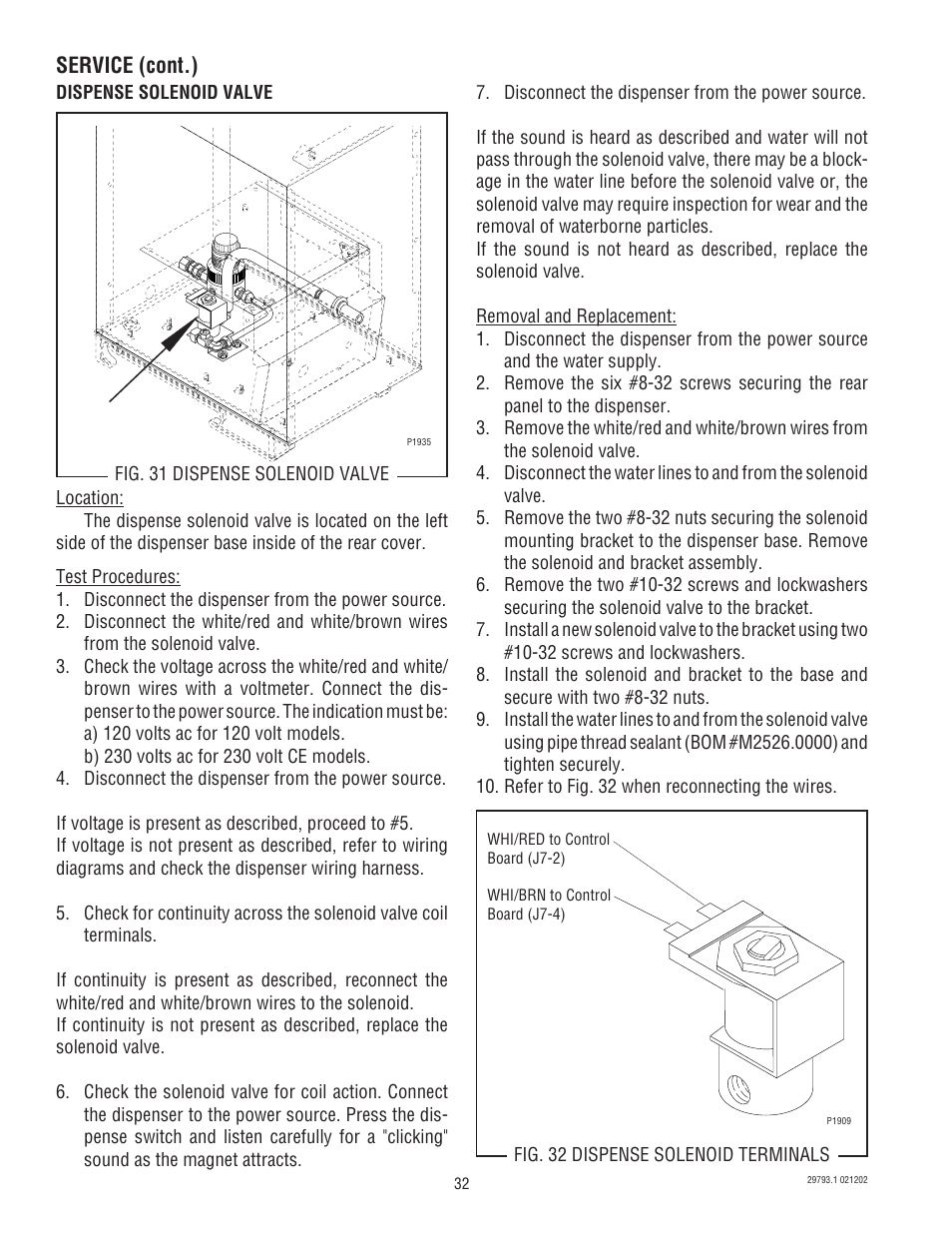 Service (cont.) | Bunn dispenser User Manual | Page 32 / 34