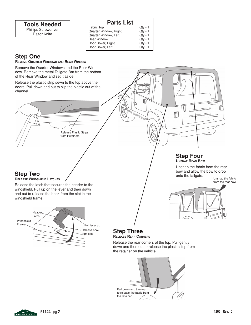 Tools needed, Parts list, Step one | Step two, Step three, Step four | Pavement Ends 51144 Replay User Manual | Page 2 / 10