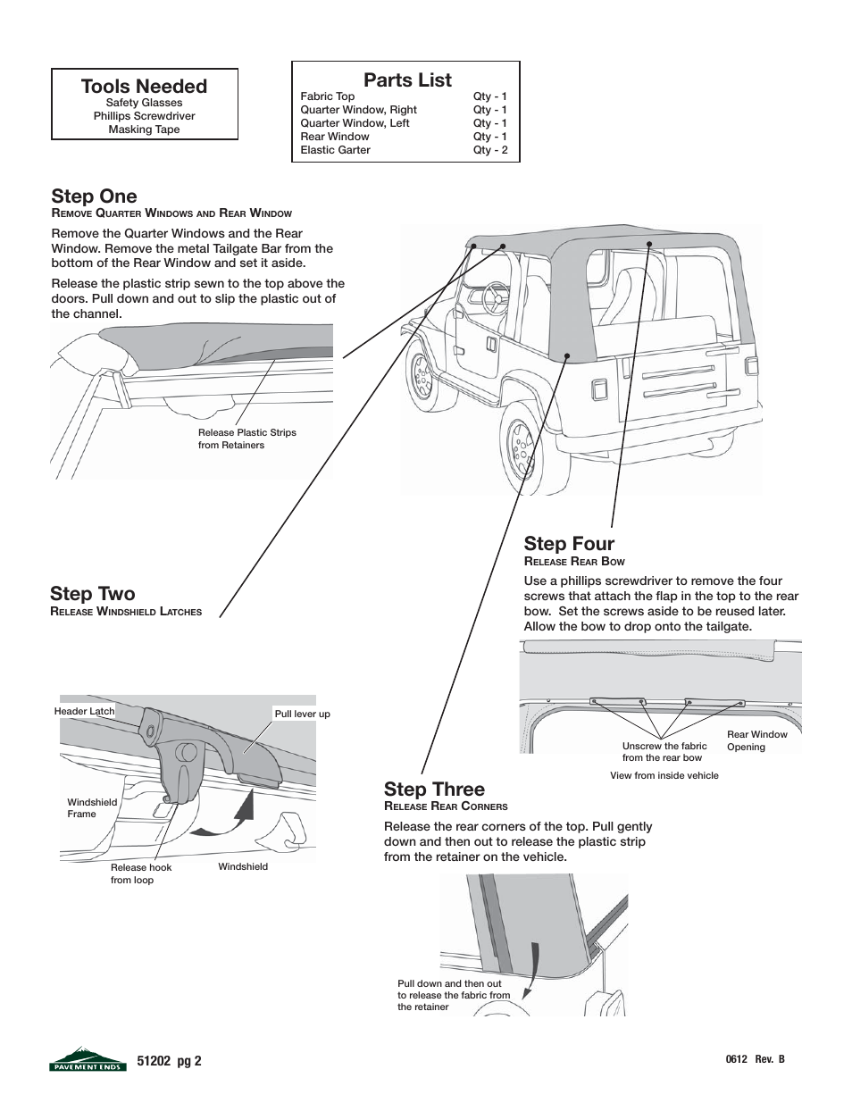 Tools needed, Parts list, Step one | Step two, Step three, Step four | Pavement Ends 51202 Replay User Manual | Page 2 / 9